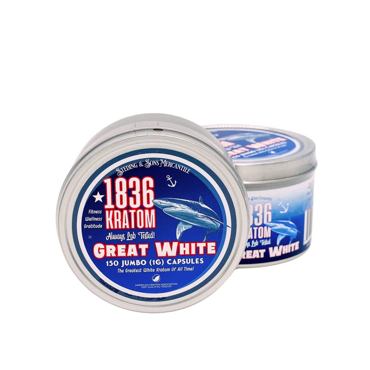 1836 Great White Kratom | 150 Jumbo Capsules